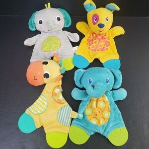 Bright Starts Teether Lovey Elephants  Giraffe Dog Baby Security Blanket Lot X 4